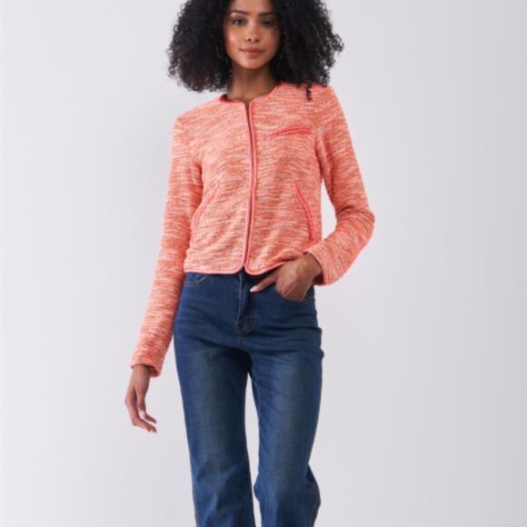 Orange Vintage Tweed Long Sleeve Front Zip-Up Detail Jacket With Pockets - Picture 5 of 16